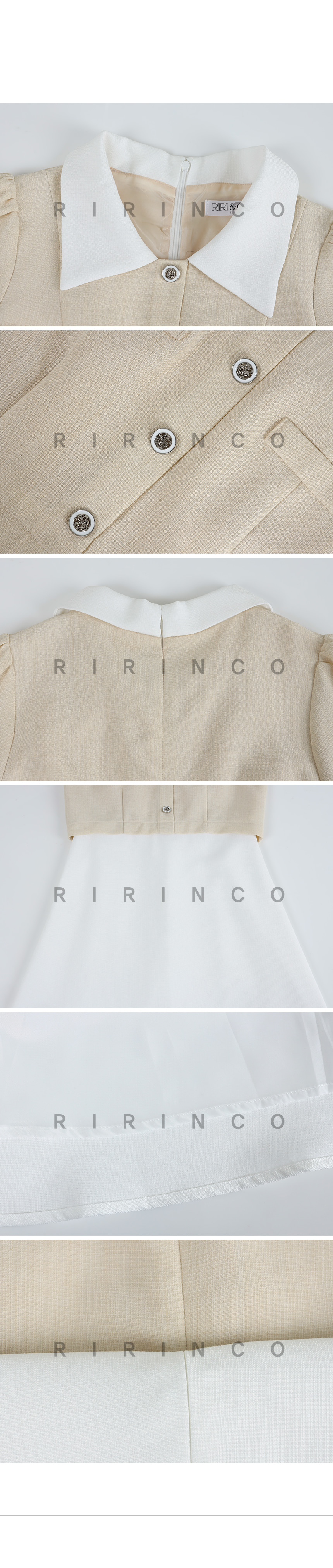 RIRINCO 配色ツイードカラーネックロングワンピース