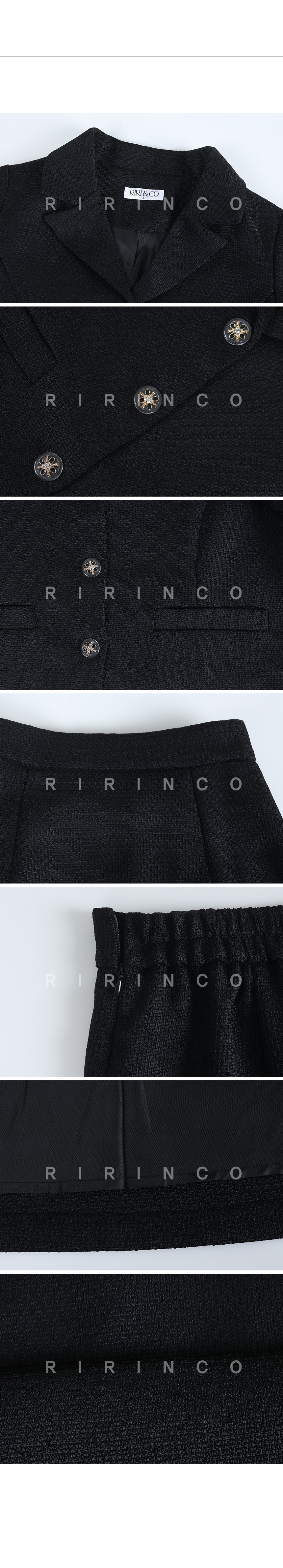 RIRINCO ツイードクロップドジャケット&ウエストゴムロングスカートセット