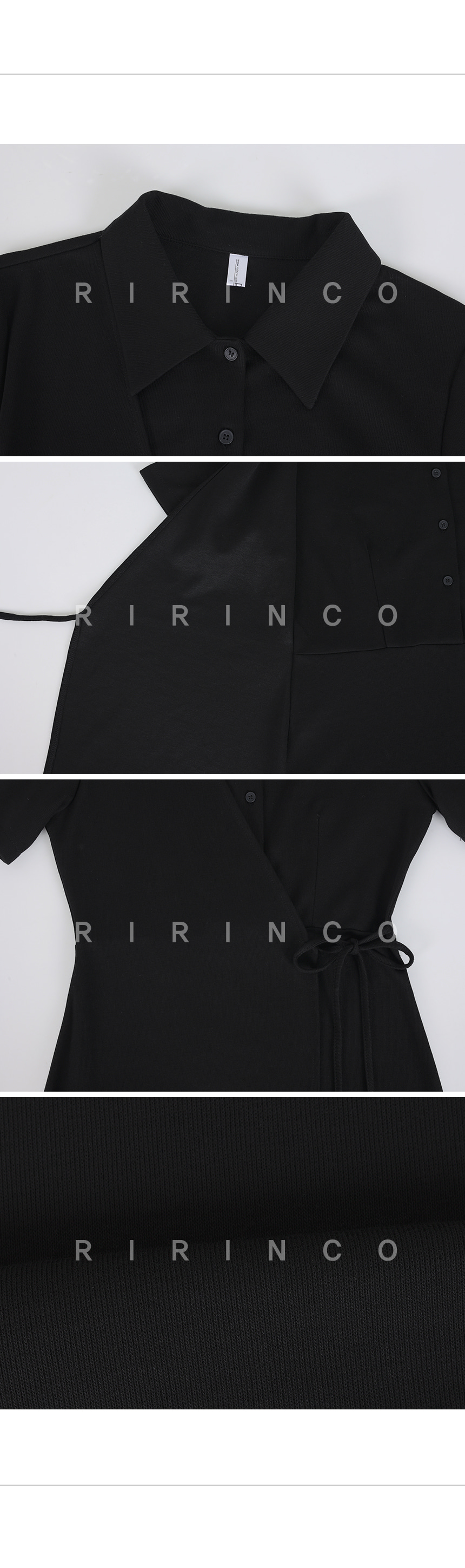 RIRINCO [ミニ丈/ロング丈] カラーネックラップ風半袖ワンピース