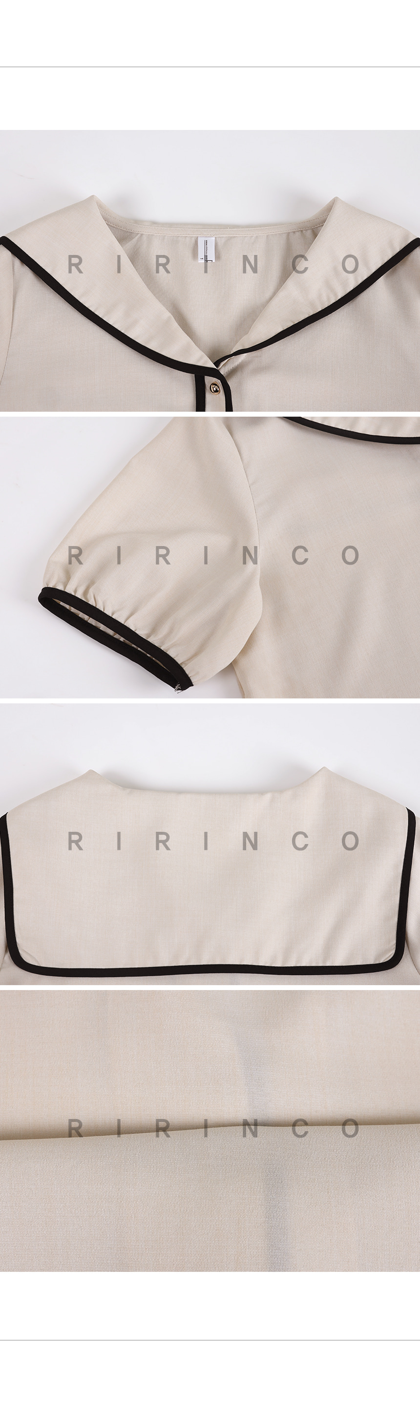 RIRINCO リネン風配色セーラーカラー半袖ブラウス