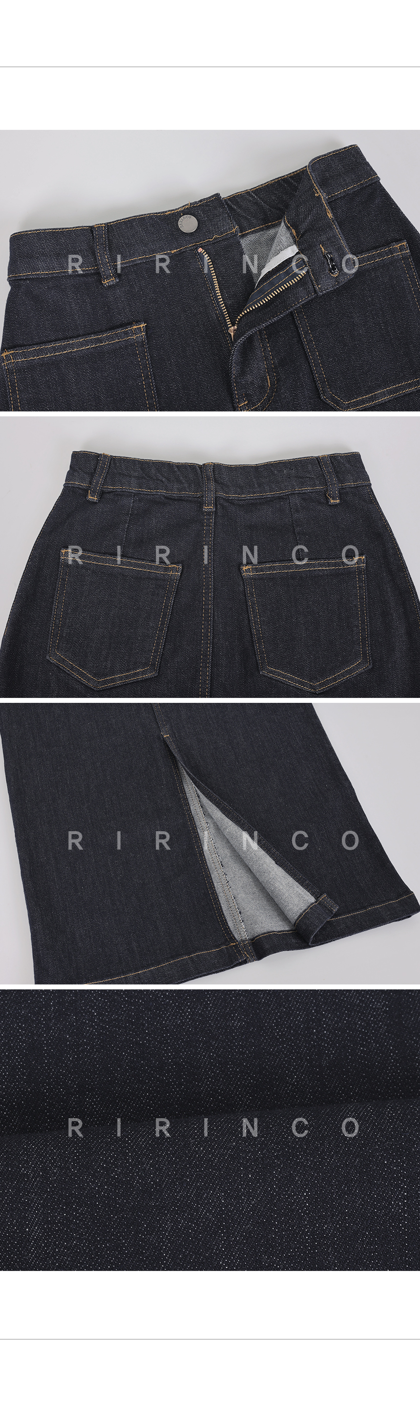RIRINCO (色移り防止)フロントポケットデニムロングスカート