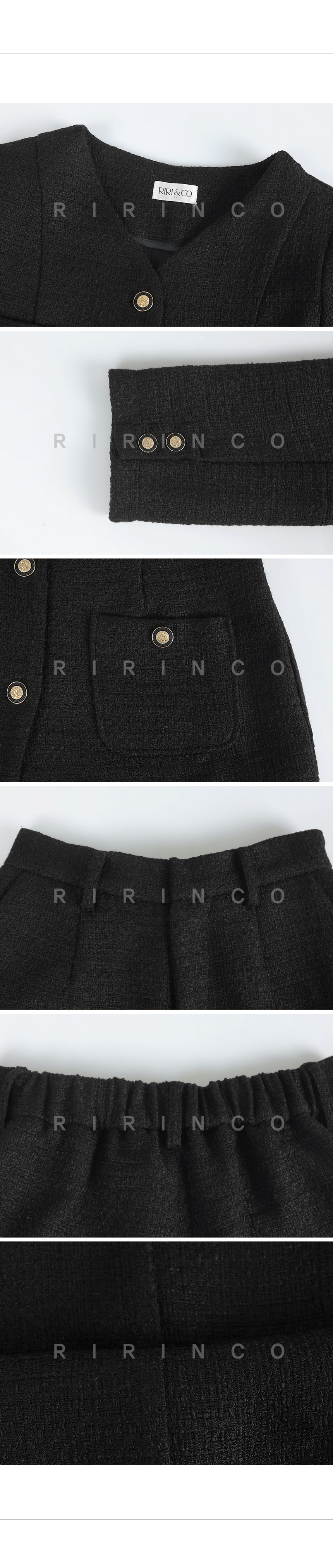 RIRINCO ツイードノーカラージャケット＆バックゴムショートパンツセット