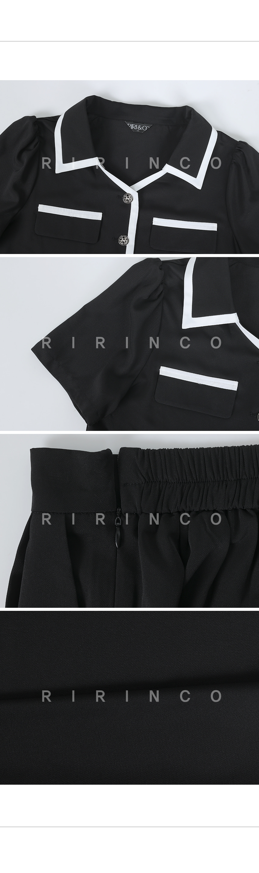 RIRINCO 配色オープンカラーシャツ＆バックゴムワイドパンツセット