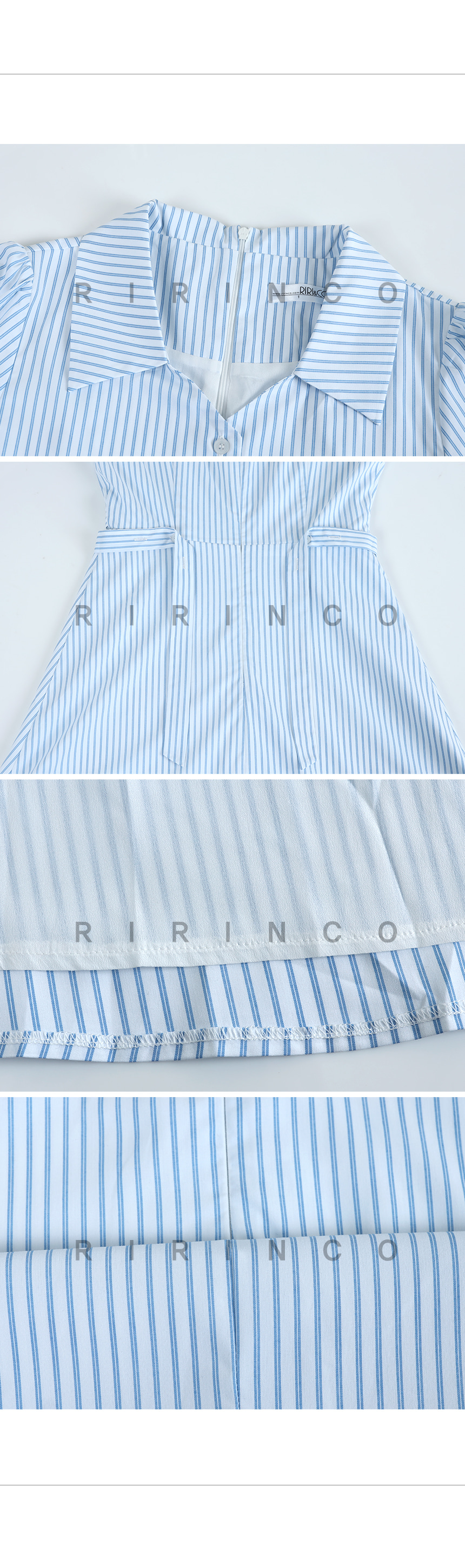 RIRINCO ストライプオープンカラー半袖ロングワンピース