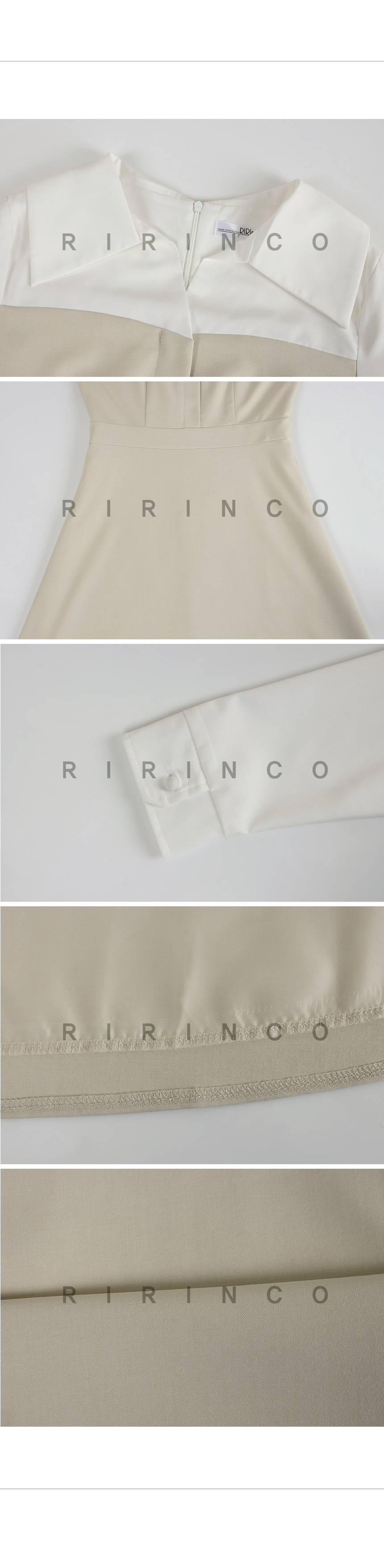 RIRINCO 配色オープンカラーフレアロングワンピース